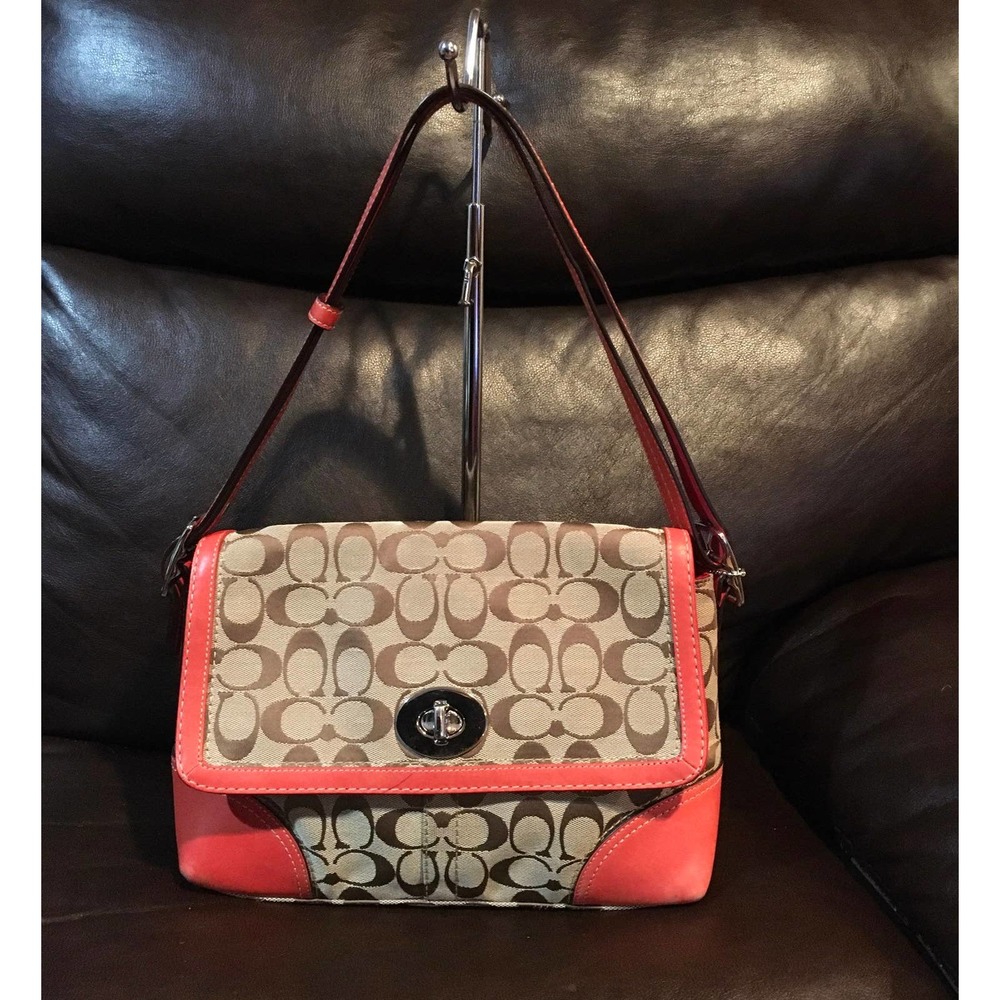 Coach Beige & Orange Signature Bag